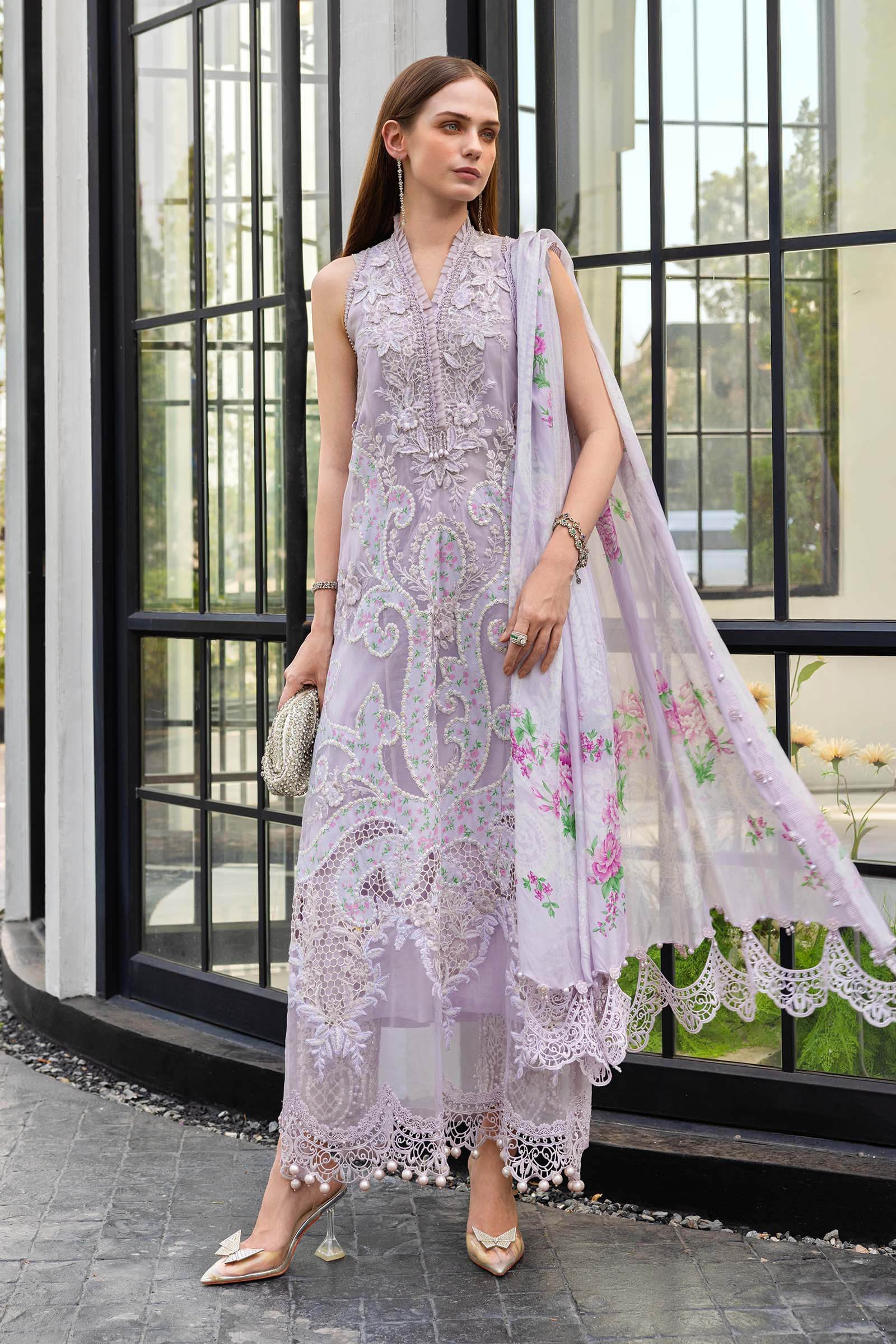 Elegant Summer Luxury Embroidery Unstitched purple Lawn Dress