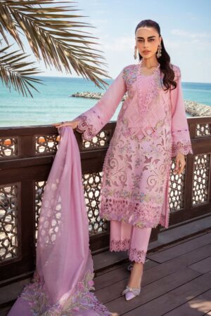 Elegant Summer Luxury Embroidery  Unstitched Lawn Cotton Pink Dress