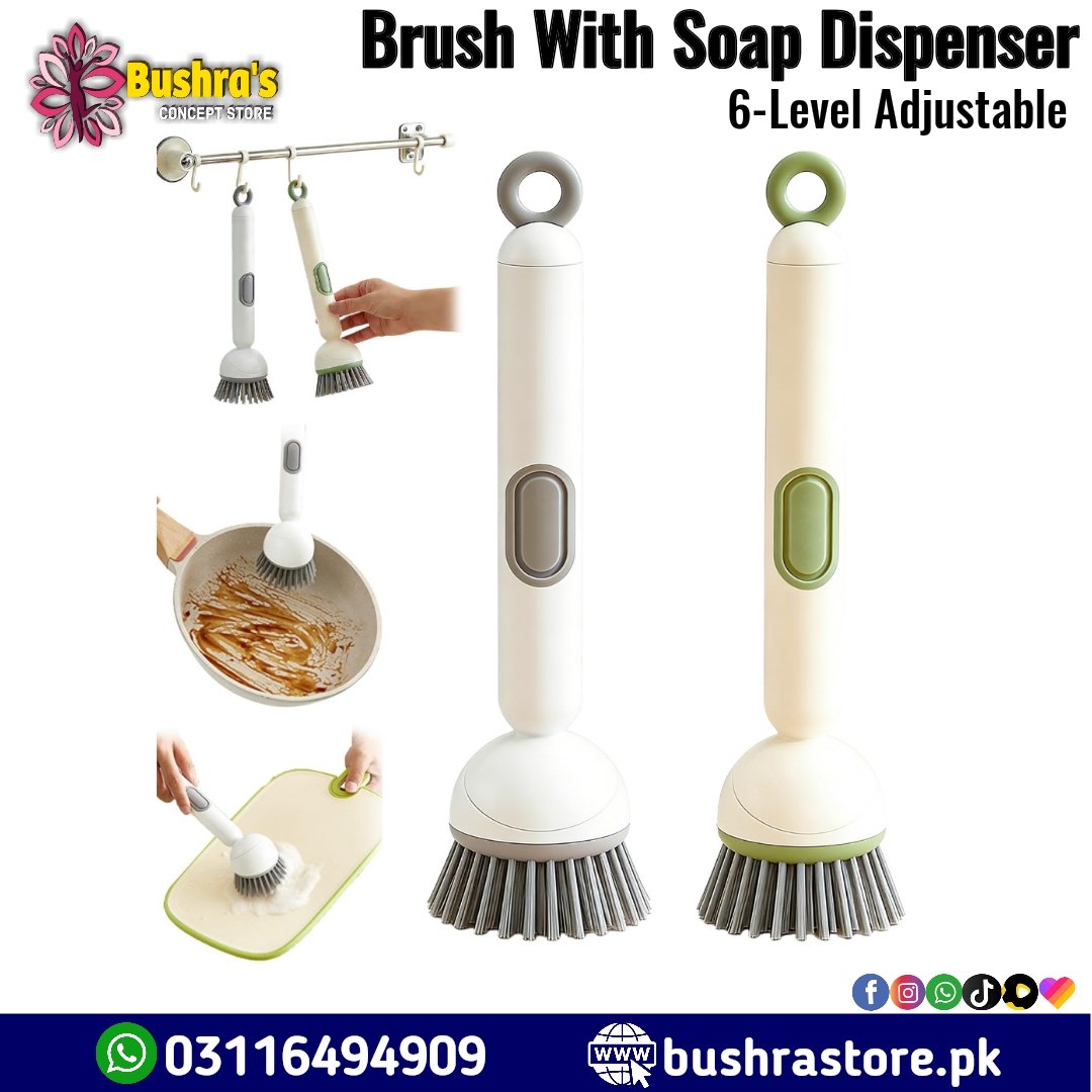 6-Level Adjustable Kitchen Cleaning Brush With Soap Dispenser