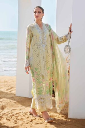 Elegant Summer Luxury Embroidery  Unstitched Lawn Cotton Lemon Yellow Dress