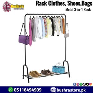 Black Metal 3-in-1 Rack for Clothes, Shoes & Bags