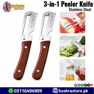 3-in-1 Stainless Steel Peeler Knife with Wooden Handle