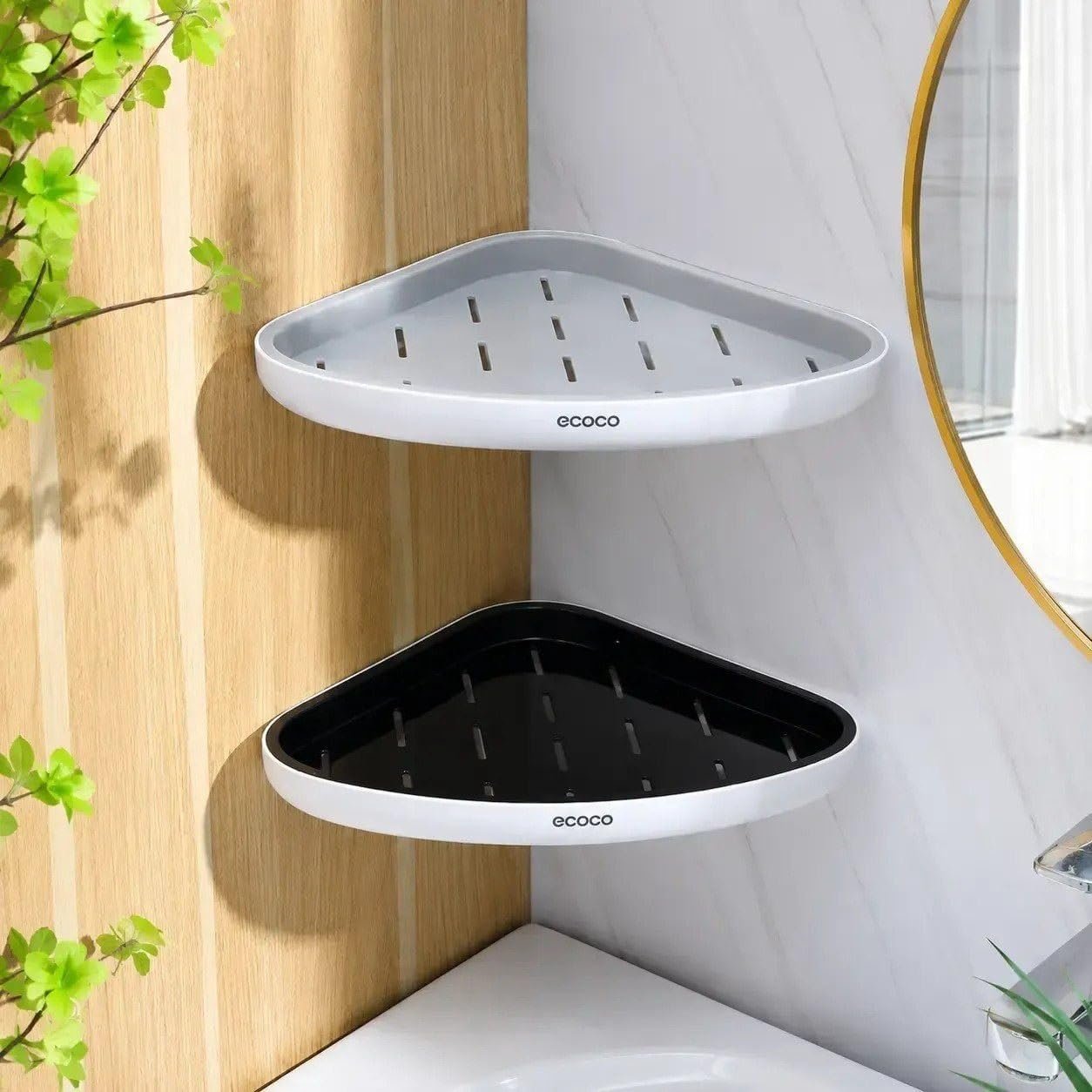 ECOCO Corner Shelf with Drainage | No-Drill Organizer